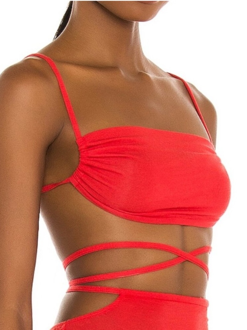 WeWoreWhat Vibrant Red Strappy Bandeau Top & Skirt Set